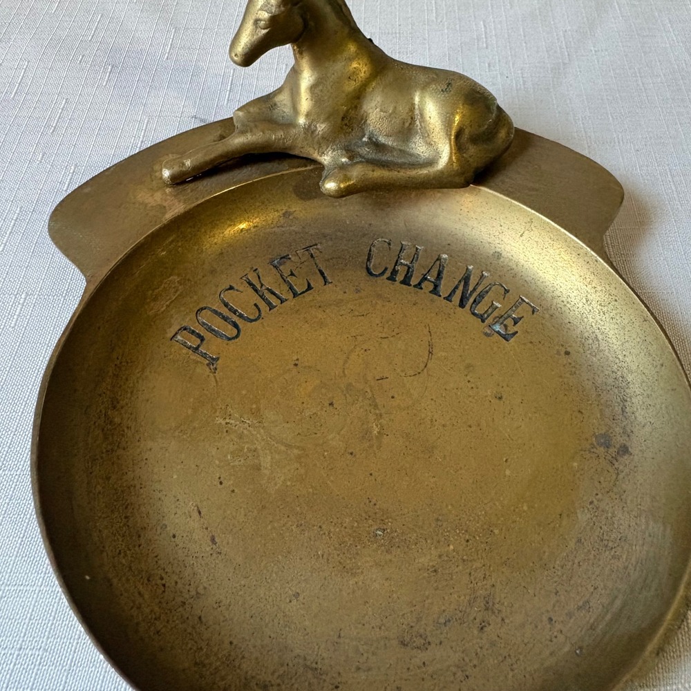 Vintage Solid Brass Horse Pocket Change Valet Tray Catchall Dish Mid Century